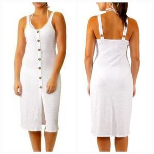 Miken White Adjustable Button-Front Cover-Up Swimsuit Dress Size XSmall